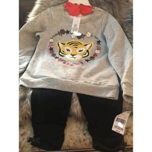 Toughskins kids Girls Grey Sweatshirt Pullover and Black Leggings Set Size 4 New
